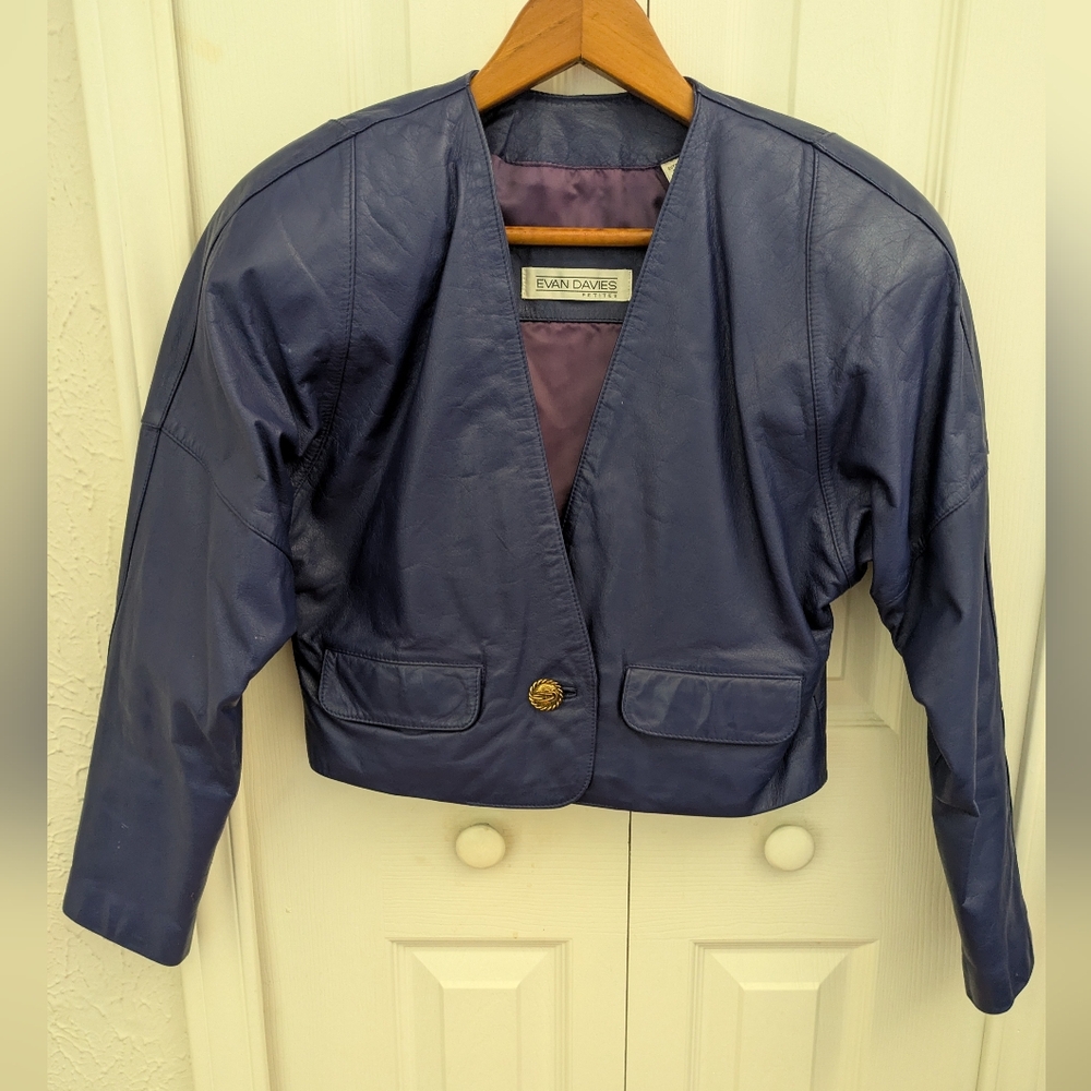 Vintage 80's Blue Leather Jacket - Picture 12 of 13